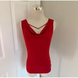 Y2K RED IZ BYER HEART PENDANT COWL NECK TOP